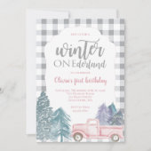 Invitation Winter Onederland Premier Anniversaire camion rose (Devant)