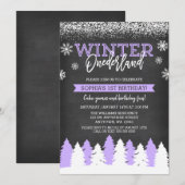 Invitation Winter Onederland Purple Chalkboard 1er anniversai (Devant / Derrière)