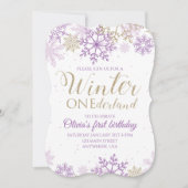 Invitation Winter Onederland Purple et Gold Snowflake Invitat (Devant)