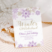 Invitation Winter Onederland Purple et Gold Snowflake Invitat