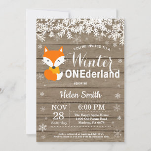 Invitation Winter Onederland Renard rustique 1er anniversaire