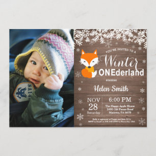 Invitation Winter Onederland Renard rustique 1er anniversaire
