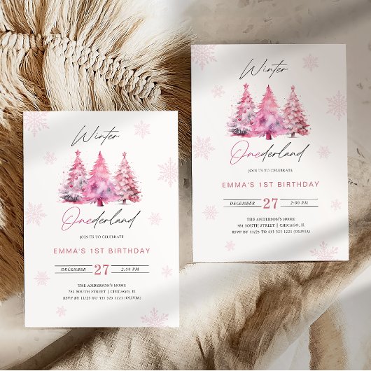 Invitation Winter Onederland Rose 1er anniversaire