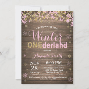 Invitation Winter Onederland Rose et Gold Girl 1er anniversai