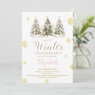 Invitation WINTER ONEderland Rose & Or Faux 1er Anniversaire