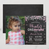 Invitation Winter Onederland Rose Silver Girl 1er anniversair (Devant / Derrière)