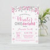 Invitation Winter Onederland Rose Silver Girl 1er anniversair (Debout devant)