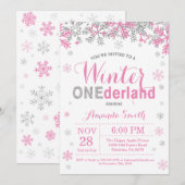 Invitation Winter Onederland Rose Silver Girl 1er anniversair (Devant / Derrière)