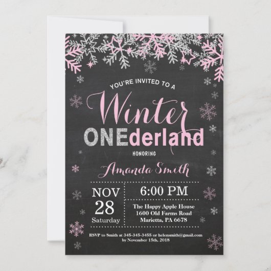 Invitation Winter Onederland Rose Silver Girl 1er anniversair (Devant)