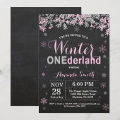 Invitation Winter Onederland Rose Silver Girl 1er anniversair (Devant / Derrière)