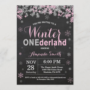 Invitation Winter Onederland Rose Silver Girl 1er anniversair