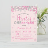 Invitation Winter Onederland Rose Silver Girl 1er anniversair (Debout devant)