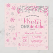 Invitation Winter Onederland Rose Silver Girl 1er anniversair (Devant / Derrière)