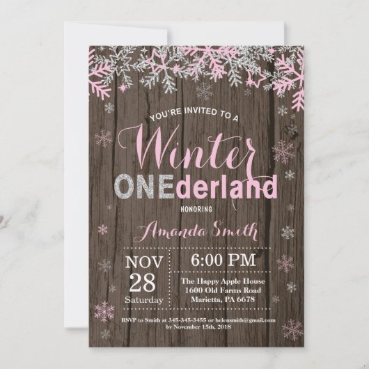 Invitation Winter Onederland Rose Silver Girl 1er anniversair (Devant)