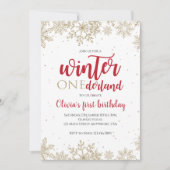 Invitation Winter Onederland Rouge 1er Anniversaire Gold Snow (Devant)