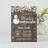 Invitation Winter Onederland Russe Snowman Boy 1er Anniversai (Debout devant)