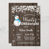 Invitation Winter Onederland Russe Snowman Boy 1er Anniversai (Devant / Derrière)