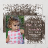 Invitation Winter Onederland Rustic Boy 1er Anniversaire Phot (Devant / Derrière)