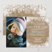 Invitation Winter Onederland Rustic Boy 1er Anniversaire Phot (Devant / Derrière)