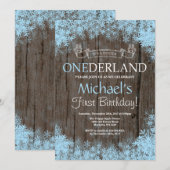Invitation Winter Onederland Rustic Boy 1st Birthday (Devant / Derrière)