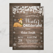Invitation Winter Onederland Rustic Deer 1er anniversaire (Devant / Derrière)