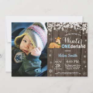 Invitation Winter Onederland Rustic Deer Boy 1er anniversaire