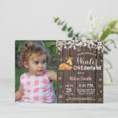 Invitation Winter Onederland Rustic Deer Girl 1er anniversair (Debout devant)