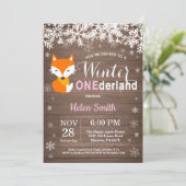 Invitation Winter Onederland Rustic Fox Girl 1er anniversaire (Debout devant)