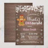 Invitation Winter Onederland Rustic Girl 1er anniversaire (Devant / Derrière)