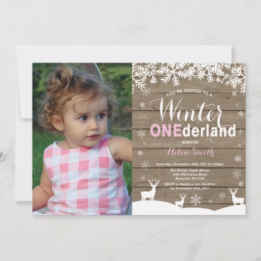 Invitation Winter Onederland Rustic Girl 1er anniversaire Pho (Devant)