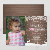 Invitation Winter Onederland Rustic Girl 1er anniversaire Pho (Devant / Derrière)