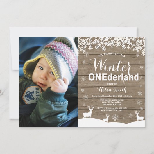 Invitation Winter Onederland Rustique 1er anniversaire Photo (Devant)