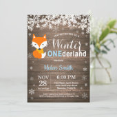 Invitation Winter Onederland Rustique Fox garçon 1er annivers (Debout devant)