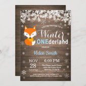 Invitation Winter Onederland Rustique Fox garçon 1er annivers (Devant / Derrière)