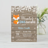 Invitation Winter Onederland Rustique Fox garçon 1er annivers (Debout devant)