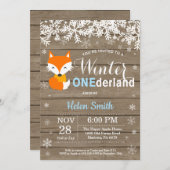 Invitation Winter Onederland Rustique Fox garçon 1er annivers (Devant / Derrière)