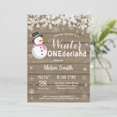 Invitation Winter Onederland Rustique Snowman Girl 1er annive (Debout devant)