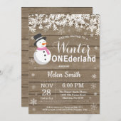 Invitation Winter Onederland Rustique Snowman Girl 1er annive (Devant / Derrière)