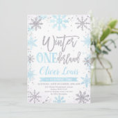 Invitation Winter ONEderland Silver Blue 1st Birthday (Debout devant)