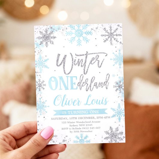 Invitation Winter ONEderland Silver Blue 1st Birthday