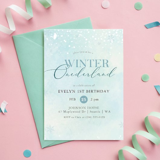 Invitation Winter Onederland Silver Glitter Baby 1st Birthday