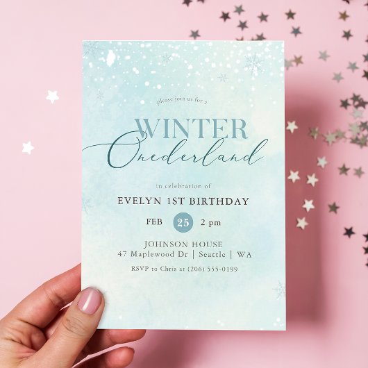 Invitation Winter Onederland Silver Glitter Baby 1st Birthday