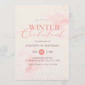 Invitation Winter ONEderland Silver Pink Glitter 1st Birthday (Devant)