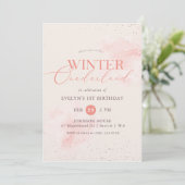 Invitation Winter ONEderland Silver Pink Glitter 1st Birthday (Debout devant)