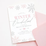 Invitation Winter Onederland Silver Pink Parties scintillant<br><div class="desc">Des amis Invitations et la famille à la fête d'anniversaire de votre petit avec cette invitation thématique "Winter Onederland",  avec des flocons de neige roses et argentés.</div>