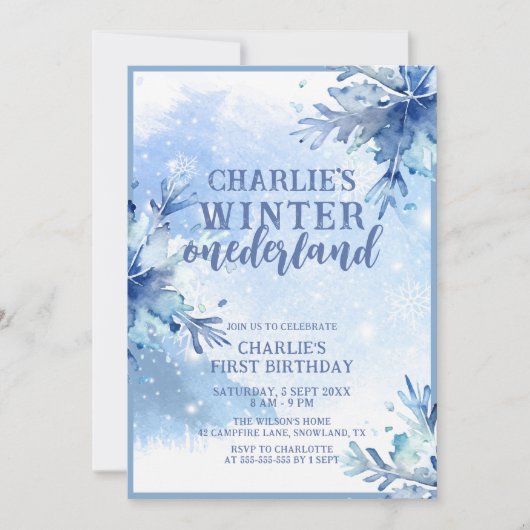 Invitation Winter Onederland Silver Snowflakes 1er anniversai (Devant)