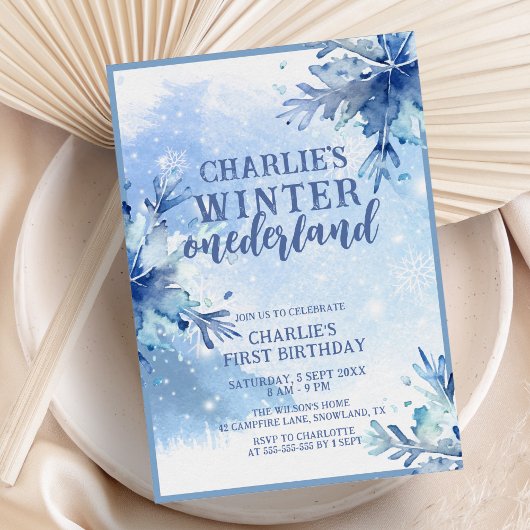 Invitation Winter Onederland Silver Snowflakes 1er anniversai