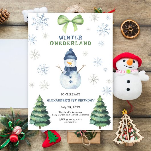 Invitation Winter Onederland Snowman 1er anniversaire