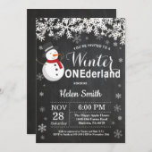 Invitation Winter Onederland Snowman 1er anniversaire (Devant / Derrière)