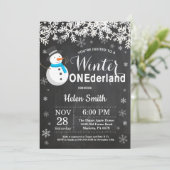 Invitation Winter Onederland Snowman Boy 1er anniversaire (Debout devant)
